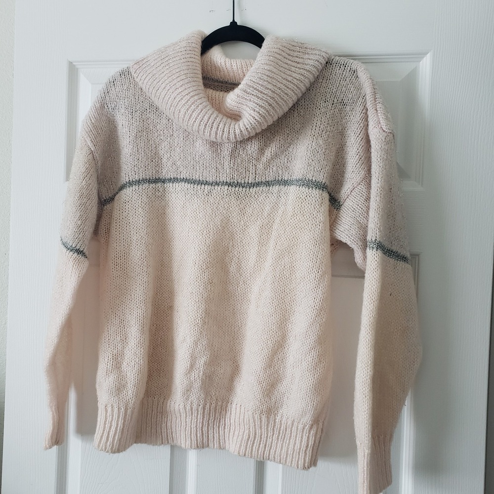 1980s Vintage Donagain Metallic Sparkle Cowl Neck Pink Pullover Sweater #14